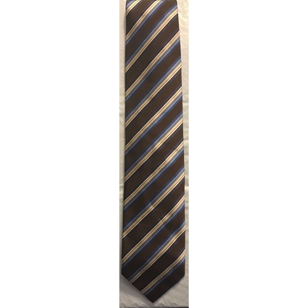 Vintage Brioni Tie ~ Brown, Gold, Gray, Blue & White 64"x 3.5"